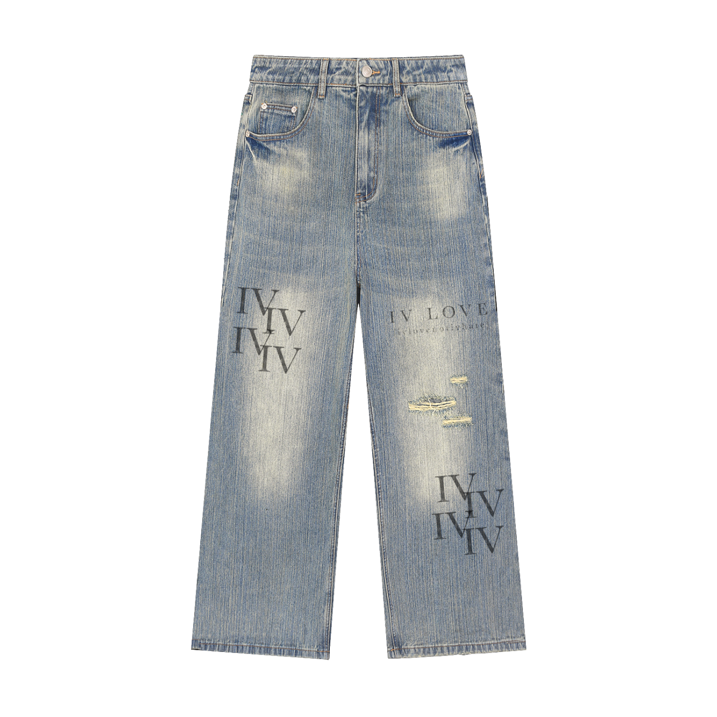 IV LOVE Vintage Wash Distressed Denim Jeans
